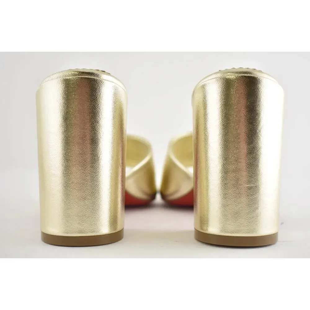 Christian Louboutin Jane Mule 85 Platine Gold Leather Backless Sandal Heels 36